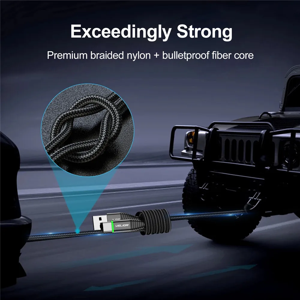 USLION LED 3A Type C Cable Micro USB Fast Charging Cord Wire For Samsung S23 Xiaomi Mobile Phone Charge USB Type C Charge Cables 3