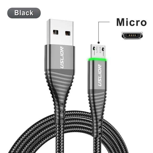 USLION LED 3A Type C Cable Micro USB Fast Charging Cord Wire For Samsung S23 Xiaomi Mobile Phone Charge USB Type C Charge Cables – Black For Micro 11
