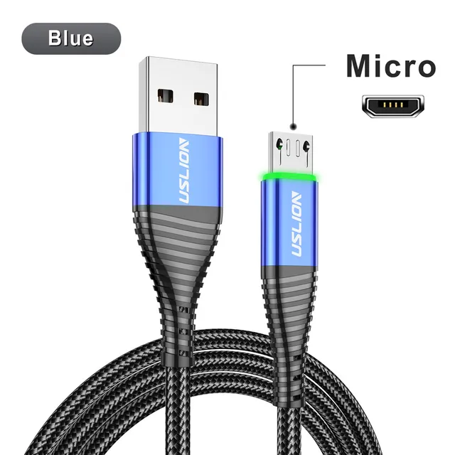 USLION LED 3A Type C Cable Micro USB Fast Charging Cord Wire For Samsung S23 Xiaomi Mobile Phone Charge USB Type C Charge Cables – Blue For Micro 12