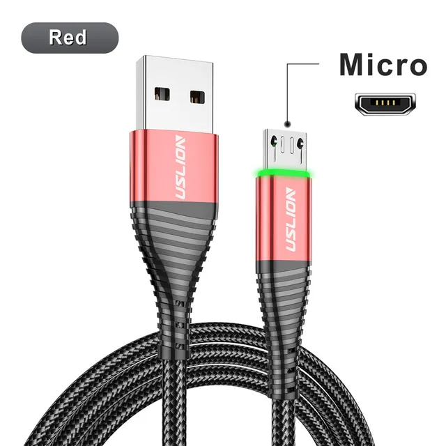 USLION LED 3A Type C Cable Micro USB Fast Charging Cord Wire For Samsung S23 Xiaomi Mobile Phone Charge USB Type C Charge Cables – Red For Micro 14