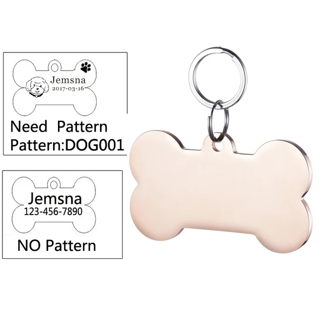 Pet id tag for tag stainless steel Bone dog id tag Free High Power Laser Engraving text on Pet Tags on two sides - GS002NA rose 25