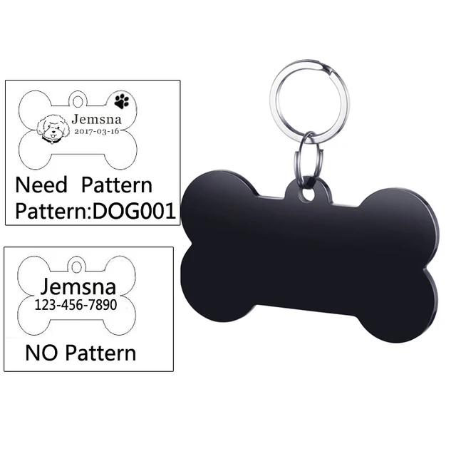 Pet id tag for tag stainless steel Bone dog id tag Free High Power Laser Engraving text on Pet Tags on two sides - GS002NA black 26