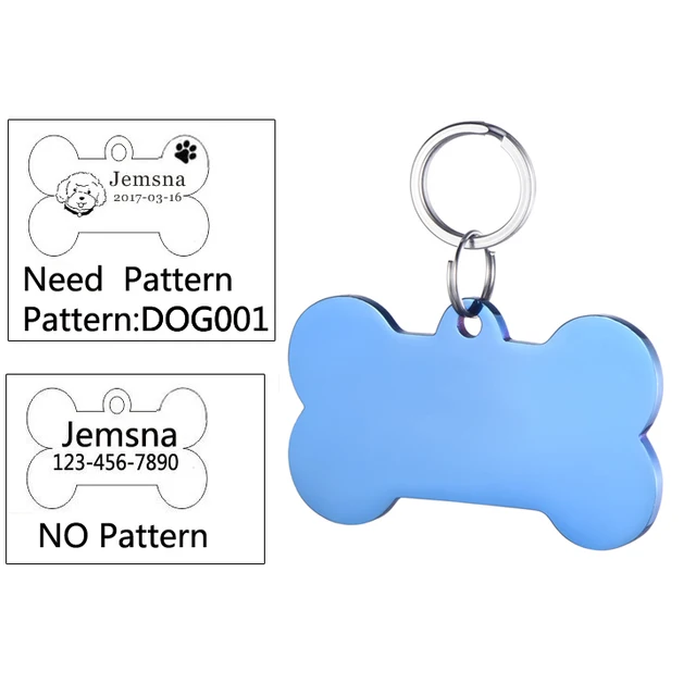 Pet id tag for tag stainless steel Bone dog id tag Free High Power Laser Engraving text on Pet Tags on two sides - GS002NA blue 27