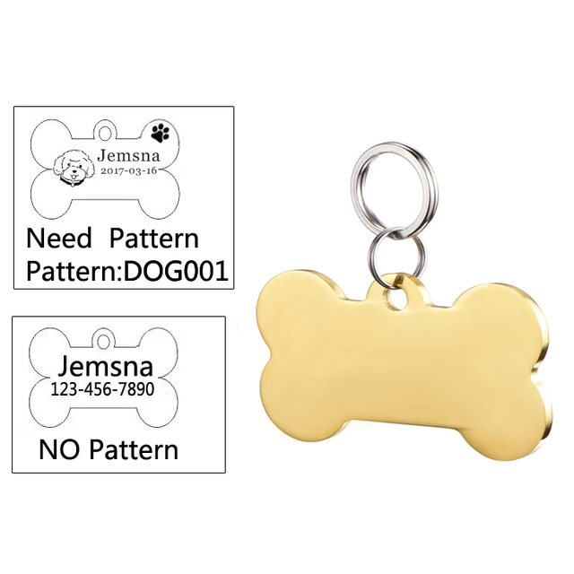Pet id tag for tag stainless steel Bone dog id tag Free High Power Laser Engraving text on Pet Tags on two sides - GS002NA GOLD 7